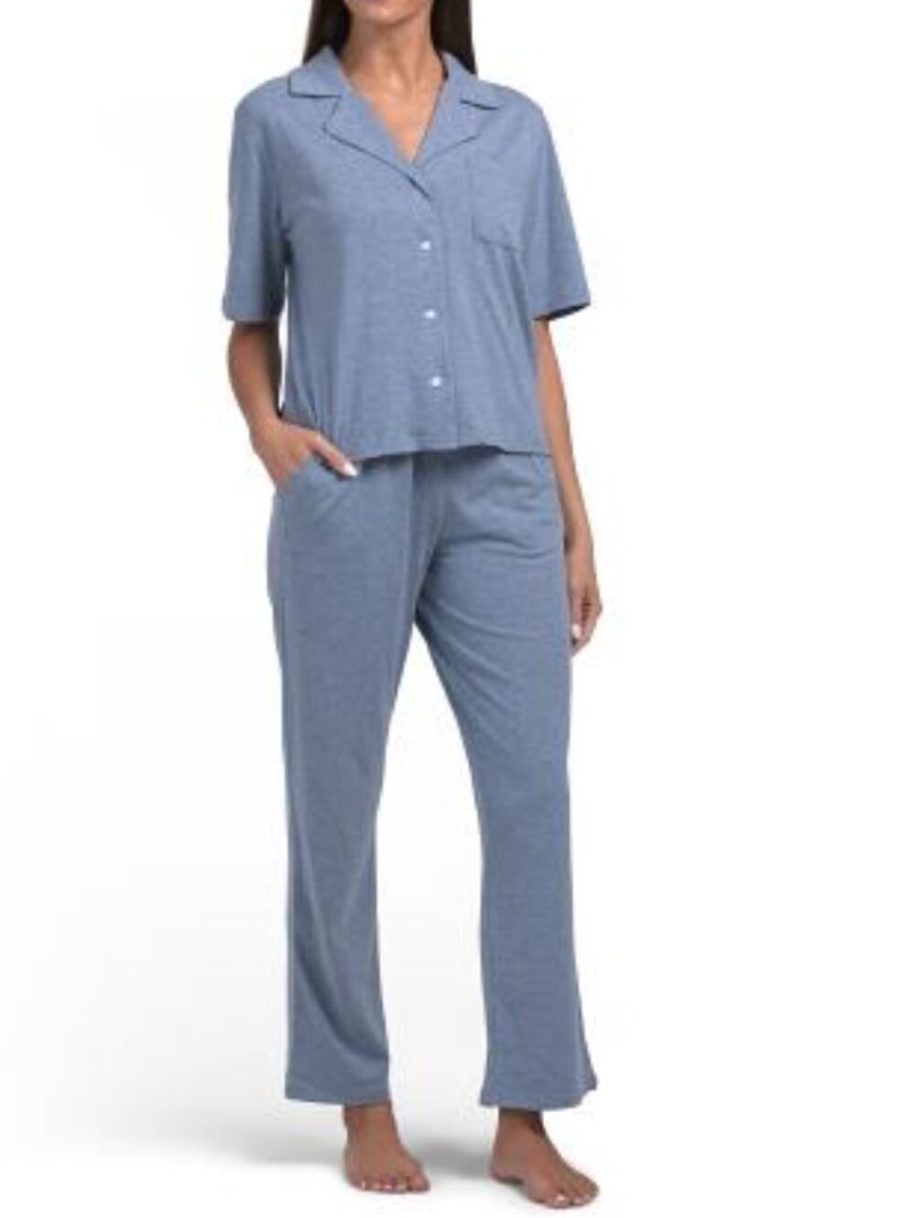 BORN ORGANICS 2pc Organic Cotton Blend Notched Collar Pajama Set 2T7269 NEW